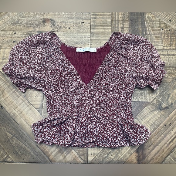 Grace Maroon Floral Puff Sleeve Blouse - Picture 1 of 6